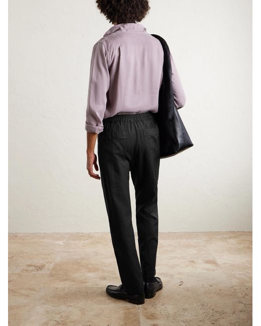Tom Ford Black Cotton And Silk-Blend Herringbone Trousers for men