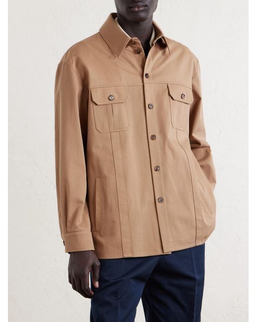 Valentino Garavani Natural Logo-appliquéd Cotton-gabardine Overshirt for men