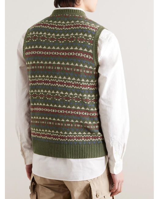 Beams Plus Ärmelloser Pullover aus einer Leinen-Baumwollmischung mit Fair-Isle-Muster in Green für Herren