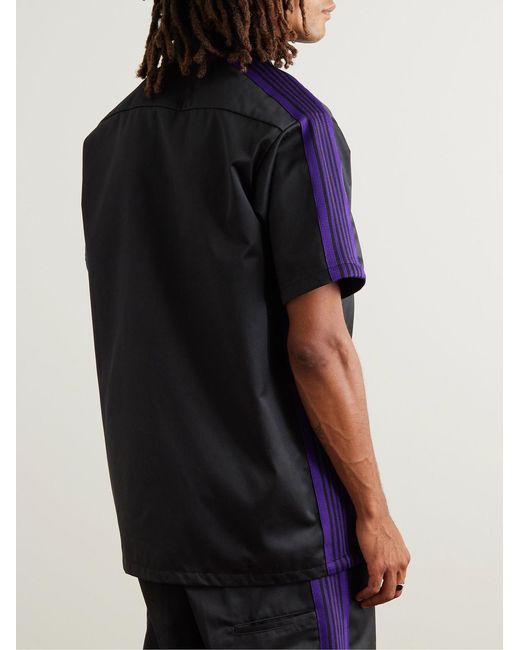 Needles Black Webbing-Trimmed Embroidered Twill Shirt for men