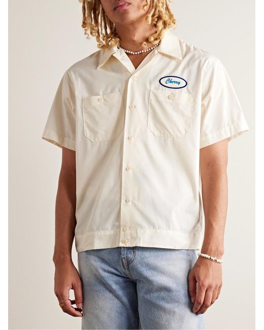 CHERRY LA Natural Logo-appliquéd Cotton-poplin Shirt for men