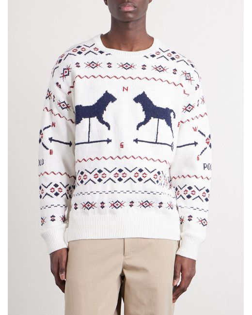 Polo Ralph Lauren Gray Weathervane Intarsia Cotton, Linen And Cashmere-Blend Sweater for men