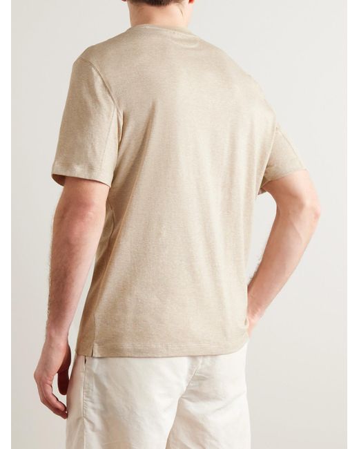 T-shirt in jersey di misto lino e cotone fiammato di Brunello Cucinelli in Natural da Uomo