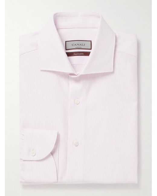 Canali Pink Cotton And Linen-blend Jacquard Shirt for men