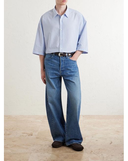 Acne Blue Soffia Striped Cotton-Poplin Shirt for men
