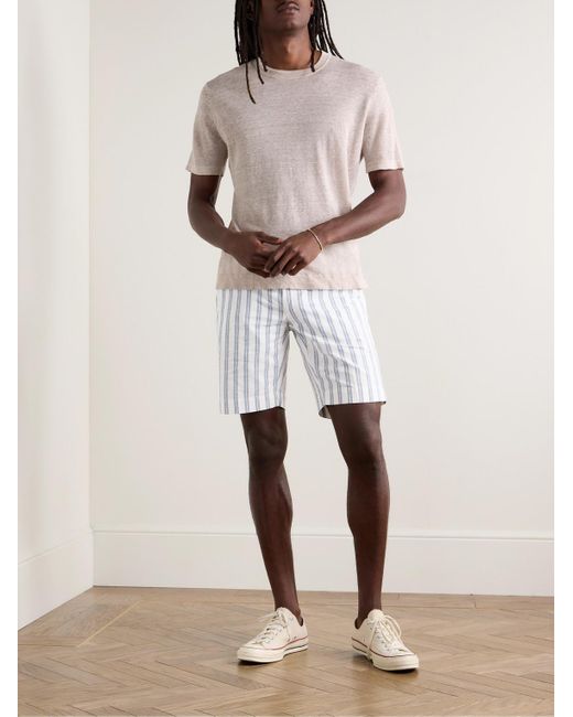 Incotex White Glanshirt Straight-leg Striped Cotton Oxford Shorts for men