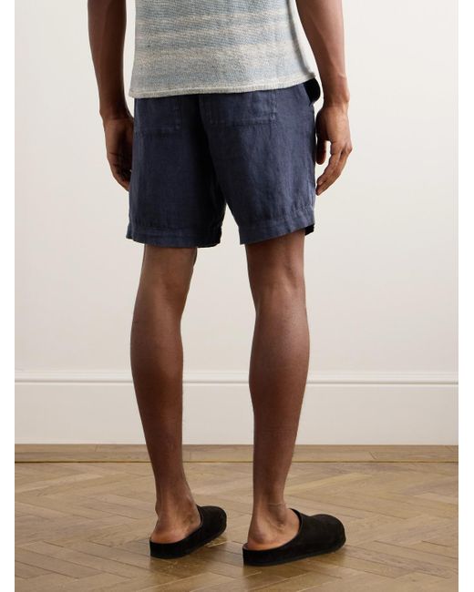 Mr P. Blue Straight-leg Linen Drawstring Bermuda Shorts for men