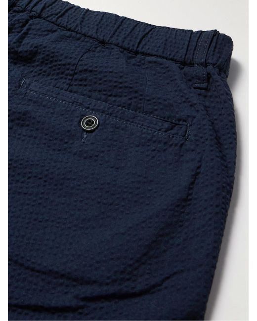 Hartford Tanker gerade geschnittene Hose aus Baumwoll-Seersucker mit Kordelzugbund und Falten in Blue für Herren