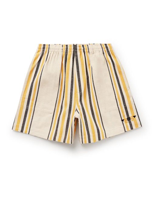 Bode Natural Namesake Wide-leg Logo-embroidered Striped Cotton Shorts for men