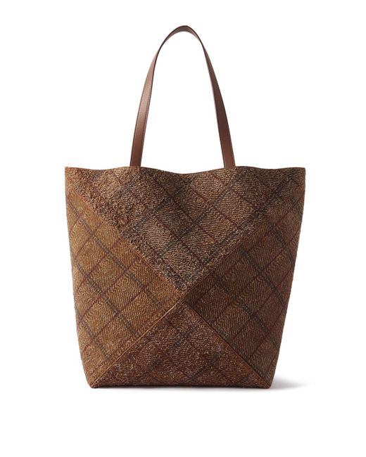 Loewe Brown Puzzle Fold Extra-large Leather-trimmed Checked Brushed-suede Tote Bag for men