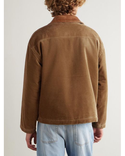 MANAAKI Brown Wiri Leather-trimmed Cotton-corduroy Jacket for men