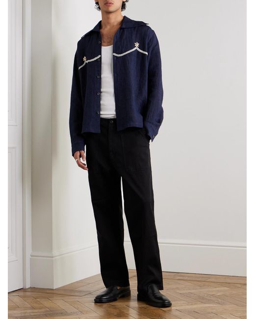 Blue Blue Japan Black Straight-Leg Tencel Lyocell-Blend Twill Trousers for men