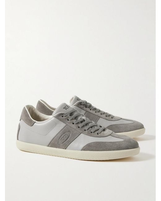 Tod's Gray Rubber-trimmed Leather And Suede Sneakers for men