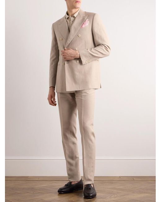 Caruso Natural Norma Double-breasted Silk And Linen-blend Suit Jacket for men