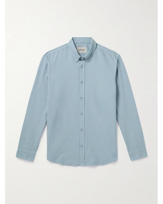 Carhartt Blue Bolton Button-down Collar Logo-embroidered Cotton Oxford Shirt for men