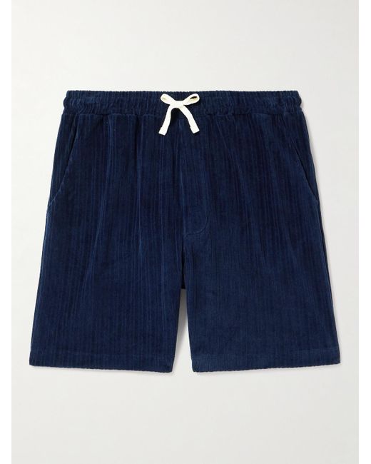 Shorts a gamba dritta in spugna di misto cotone biologico a coste con coulisse Weston di Oliver Spencer in Blue da Uomo