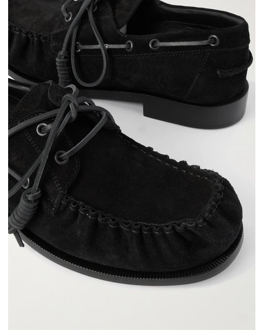 Dries Van Noten Black Leather-Trimmed Suede Boat Shoes for men