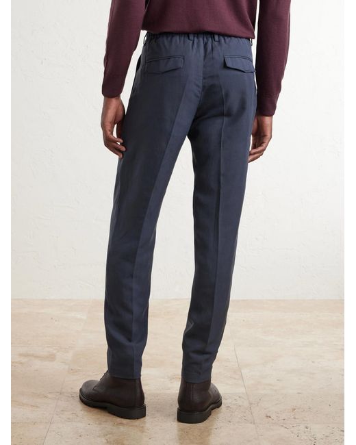 Eleventy Blue Straight-Leg Lyocell And Linen-Blend Trousers for men