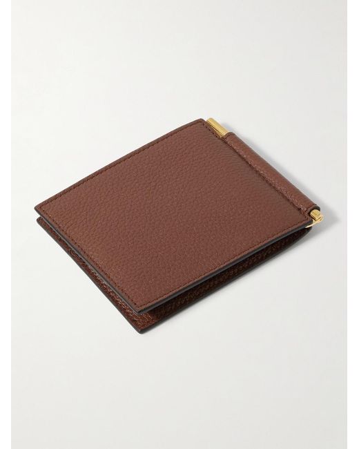 Tom Ford Brown Full-Grain Leather Billfold Wallet With Money Clip for men
