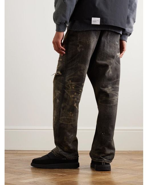 Neighborhood Gray Savage Wide-leg Distressed Selvedge Jeans for men