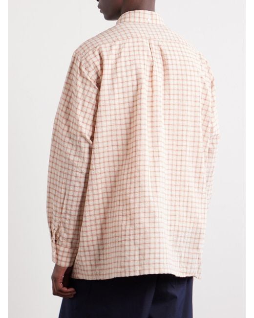 Beams Plus Natural Button-Down Seersucker Checked Cotton And Linen-Blend Shirt for men