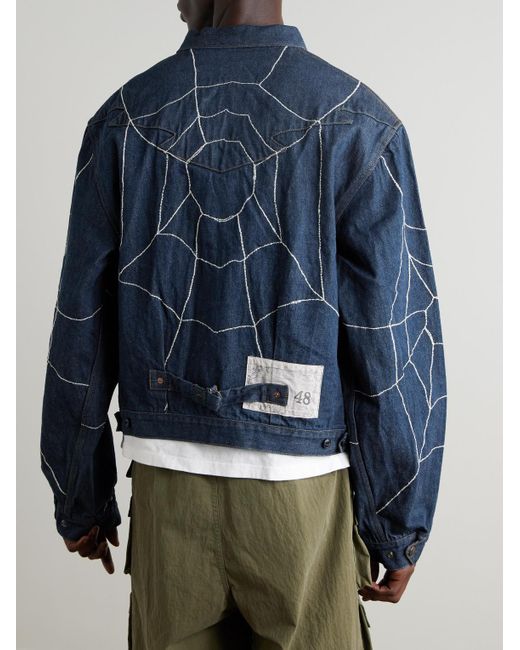 Kapital Blue Thunderbird Embroidered Denim Blouson Jacket for men