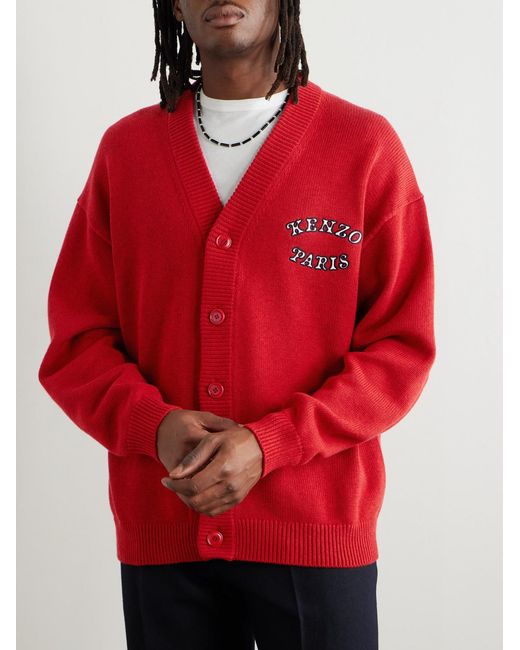 KENZO Red Verdy Logo-Appliquéd Wool And Cotton-Blend Cardigan for men