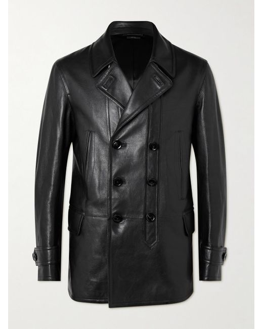Tom Ford Black Slim-fit Leather Peacoat for men