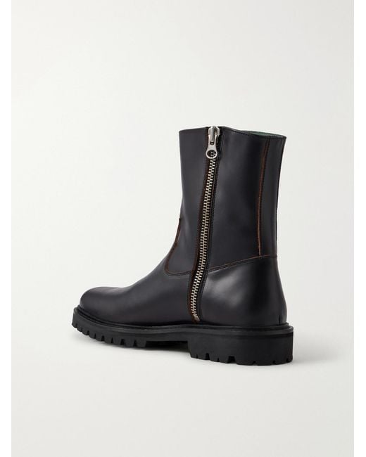 VINNY'S Black Moto Leather Boots for men