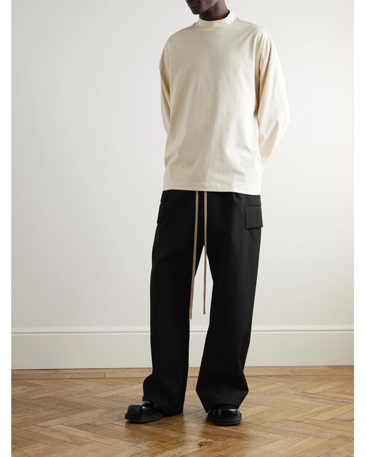 Fear Of God Black Wide-Leg Wool And Cotton-Blend Twill Drawstring Cargo Trousers for men