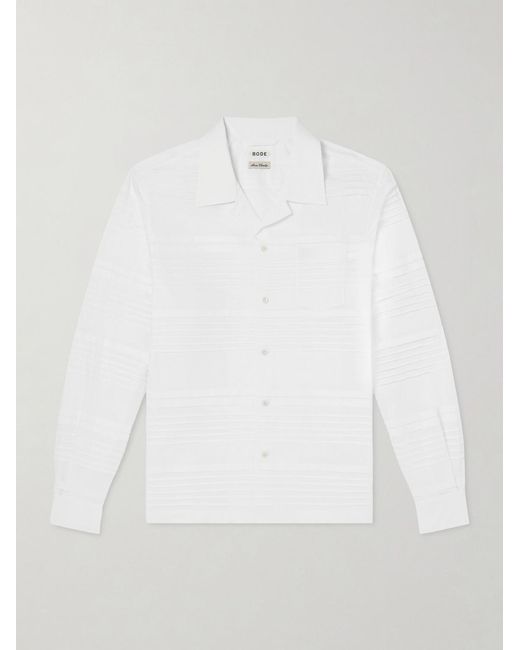 Chamomile Camp-Collar Logo-Embroidered Cotton-Poplin Shirt di Bode in White da Uomo