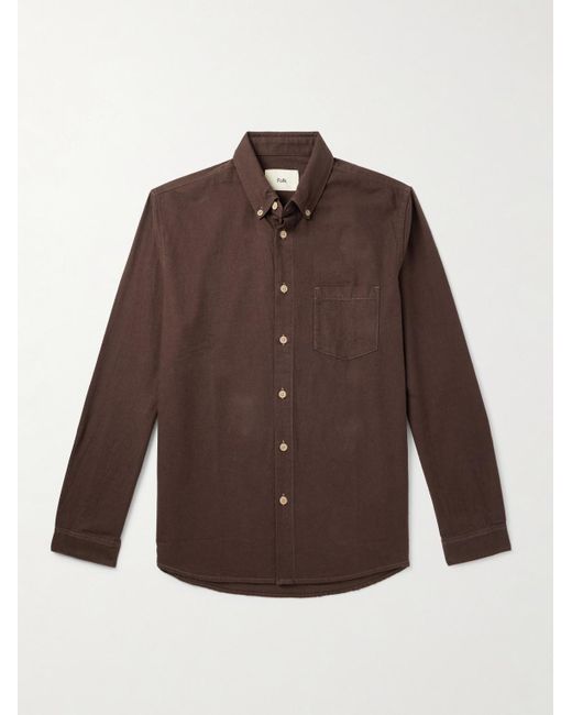 Folk Hemd aus Baumwollflanell mit Button-Down-Kragen in Brown für Herren