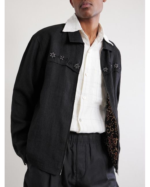 Kartik Research Black Embroidered Linen Jacket for men