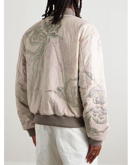 Dries Van Noten Natural Reversible Embroidered Floral-Print Cotton And Lamé Bomber Jacket for men