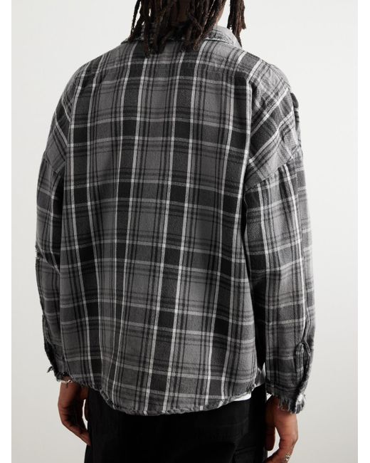 SAINT Mxxxxxx Gray Distressed Checked Cotton-flannel Shirt for men