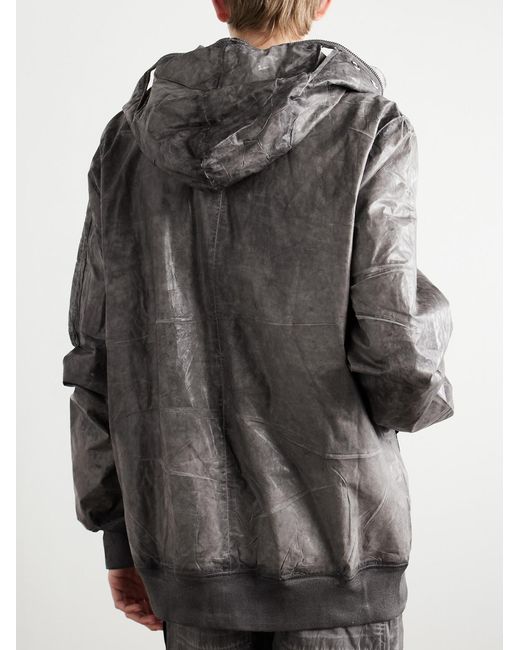 Rick Owens Gray Garment-Dyed Foil Coated Cotton-Poplin Hooded Bomber Jacket for men