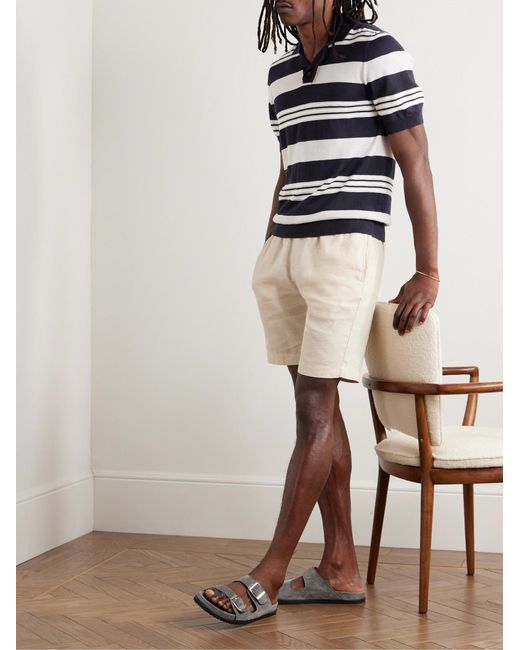 Mr P. Blue Camp-Collar Striped Merino Wool Polo Shirt for men