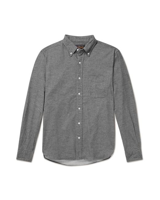 Beams Plus Gray Button-Down Collar Cotton-Flannel Shirt for men