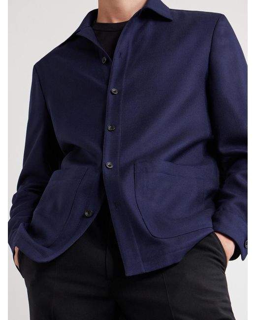 Thom Sweeney Blue Wool Overshirt for men