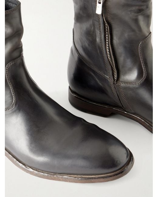 Officine Creative Black Leather Biker Boots for men