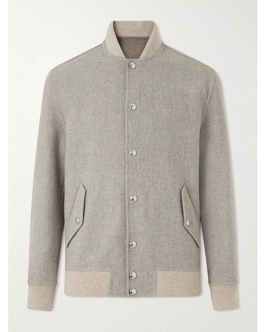 Eleventy Gray Wool And Cashmere-Blend Herringbone Bomber Jacket for men