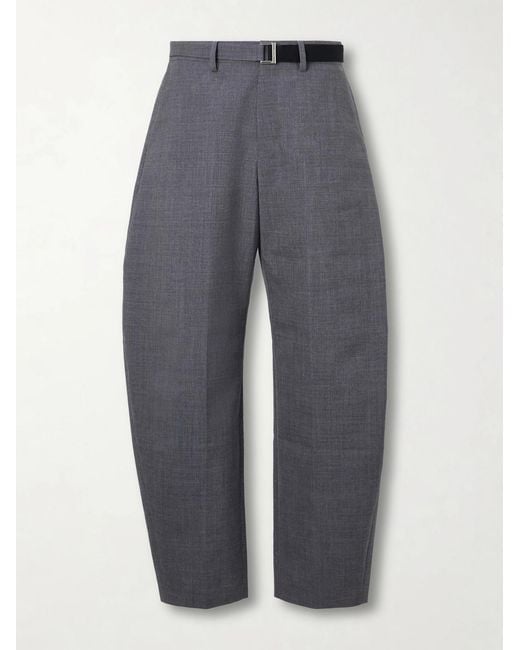 Sacai Gray Barrel-Leg Belted Woven Trousers for men