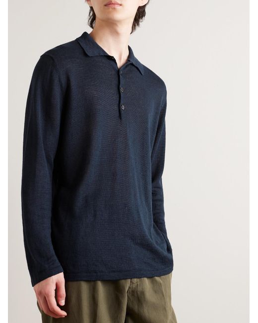 Richard James Blue Slim-fit Linen Polo Shirt for men