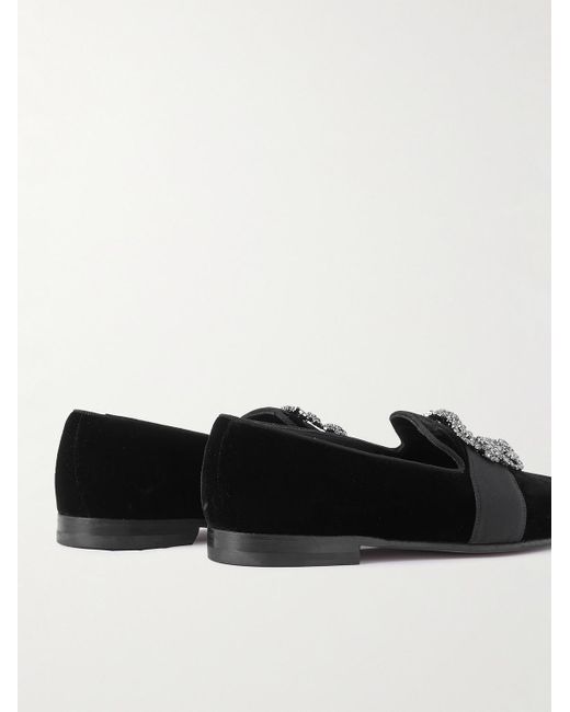 Manolo Blahnik Black Carlton Crystal-Embellished Grosgrain-Trimmed Velvet Loafers for men