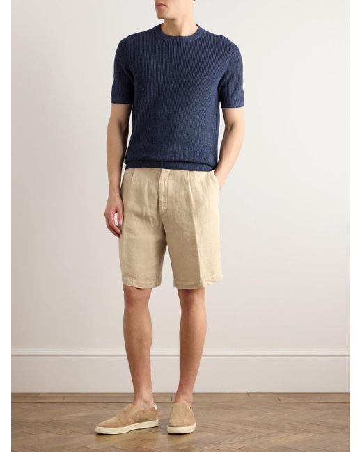 Brunello Cucinelli Natural Straight-leg Pleated Linen Bermuda Shorts for men