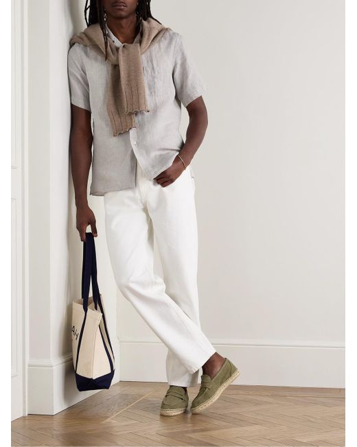 Hartford White Palm Convertible-collar Linen Shirt for men