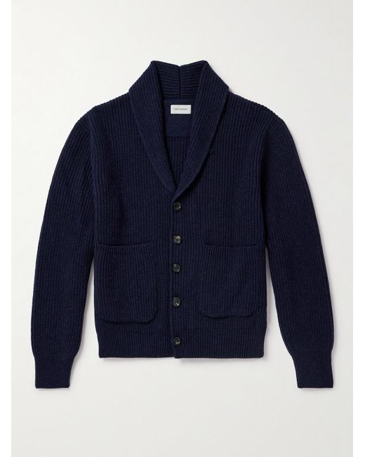 Oliver Spencer Blue Orkeny Shawl-collar Ribbed Wool Cardigan for men