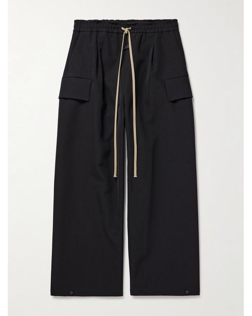 Fear Of God Black Wide-Leg Wool And Cotton-Blend Twill Drawstring Cargo Trousers for men