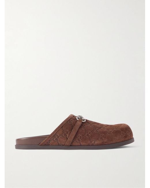 Gucci Brown Rhein Horsebit-Embellished Suede Mules for men