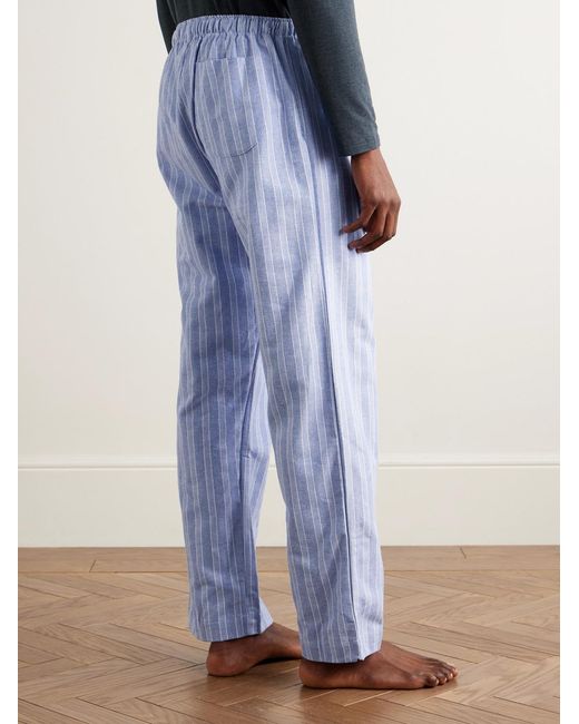 Derek Rose Blue Arran 20 Straight-leg Striped Herringbone Brushed-cotton Pyjama Trousers for men